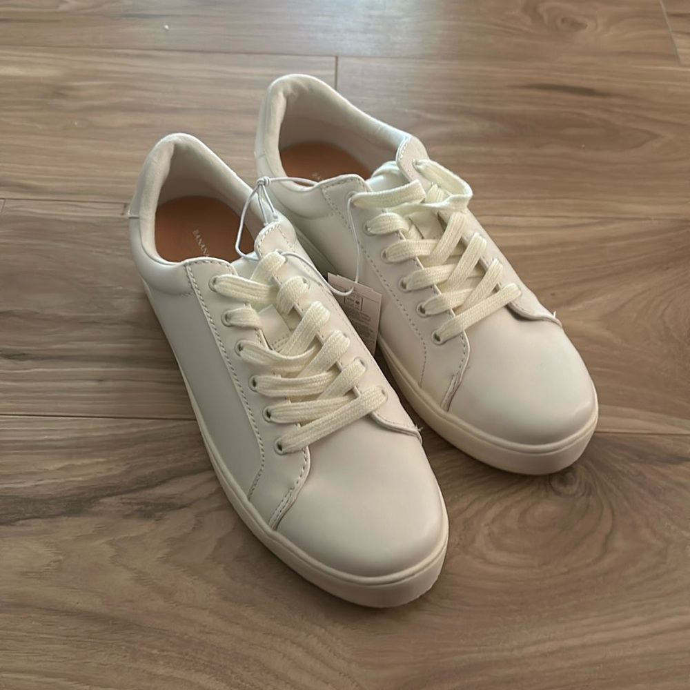White “leather” lace up sneakers